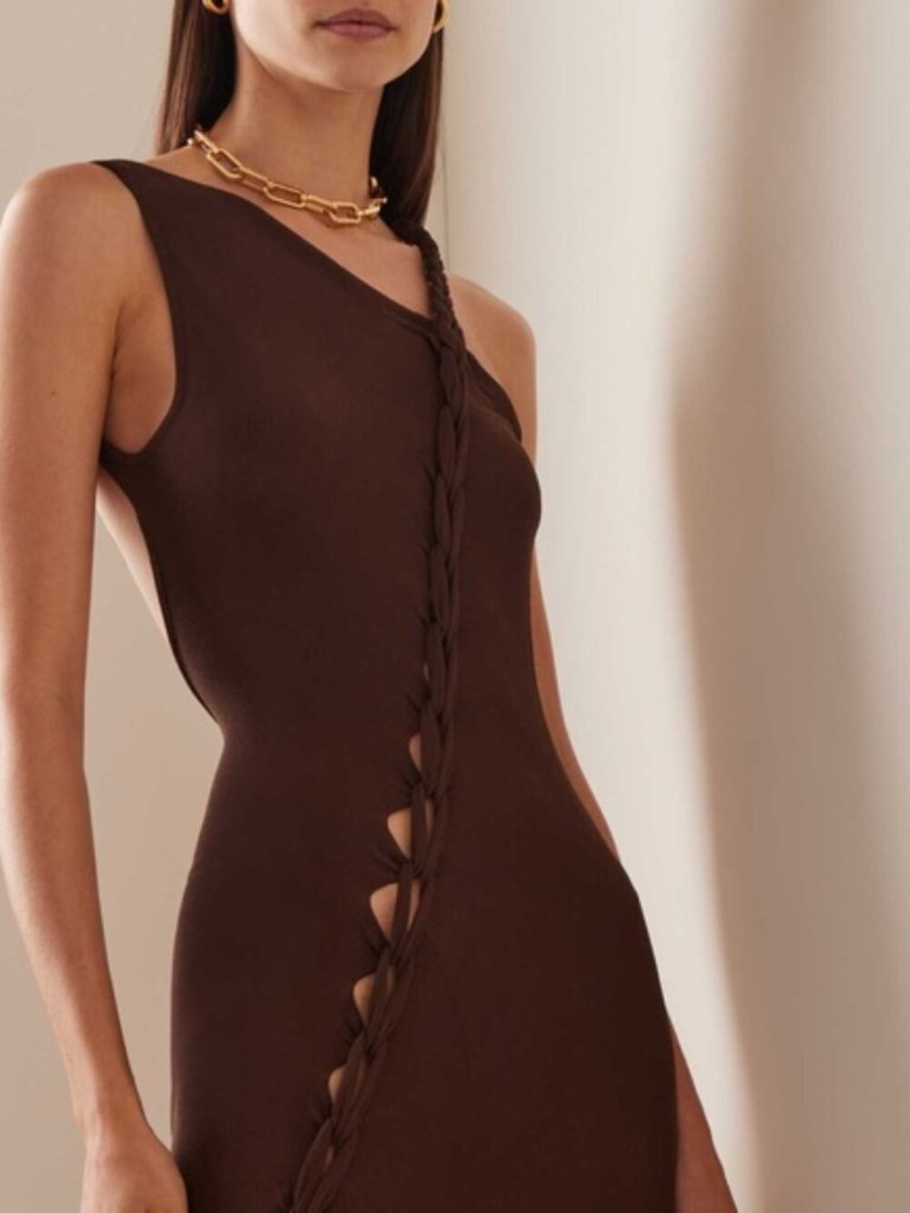 Aya Muse Birch Asymmetric Maxi Dress in Brown Size XS - Picture 3 of 8